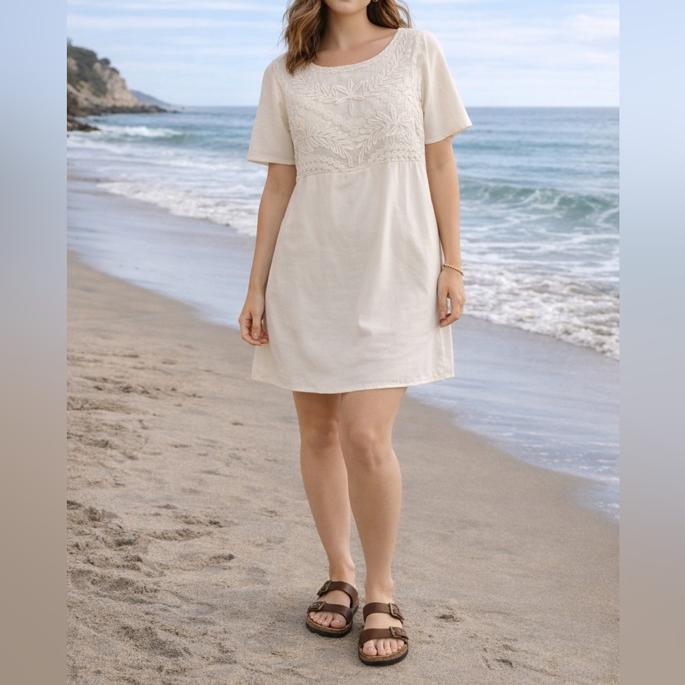 Old Navy Cream Mini Dress with Embroidery